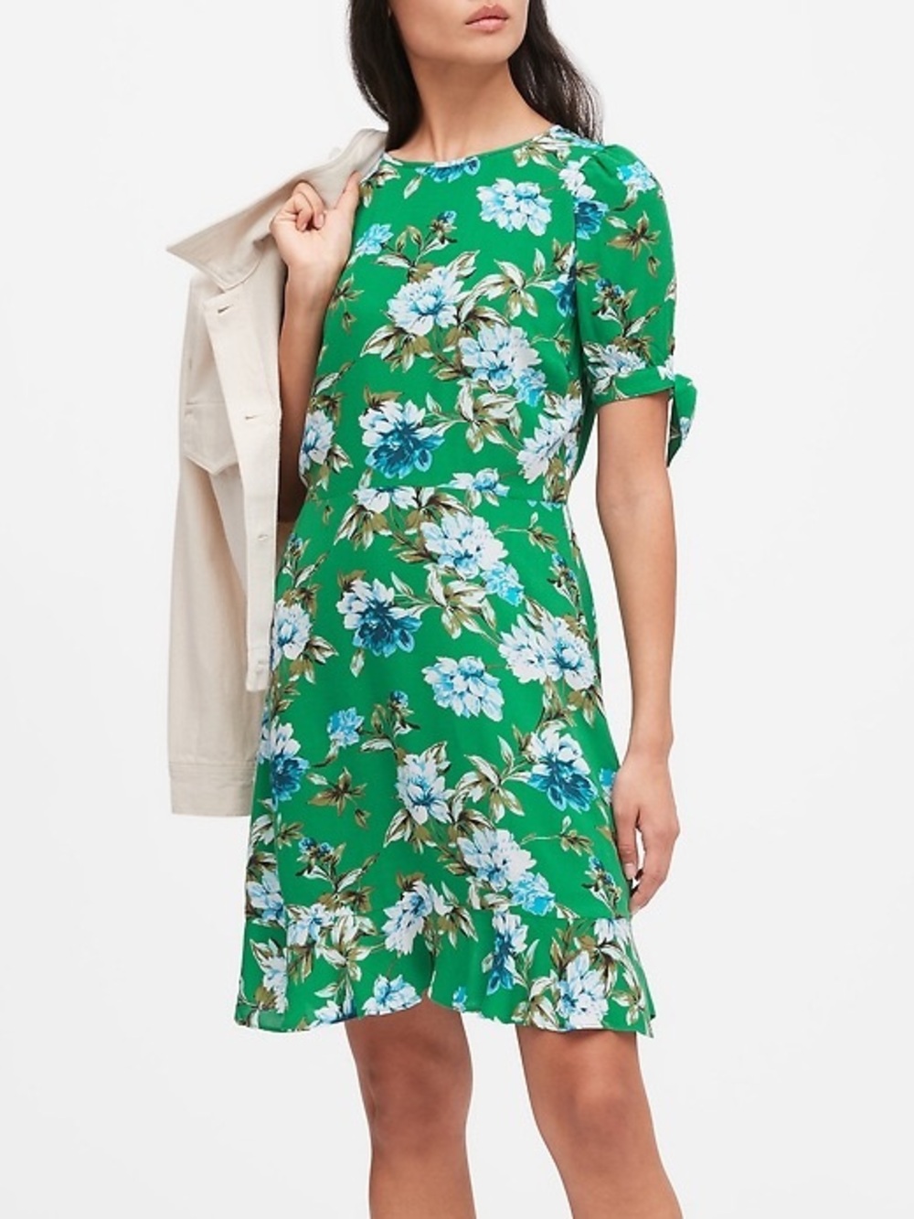 Banana Republic Puff Sleeve Floral Ruffle Hem Mini Dress Size 6 Preppy